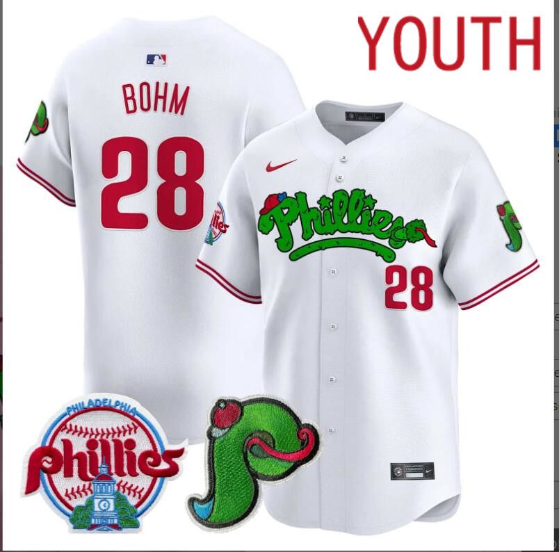 Youth Philadelphia Phillies #28 Bohm white Limited 2024 MLB Nike jersey->youth nfl jersey->Youth Jersey